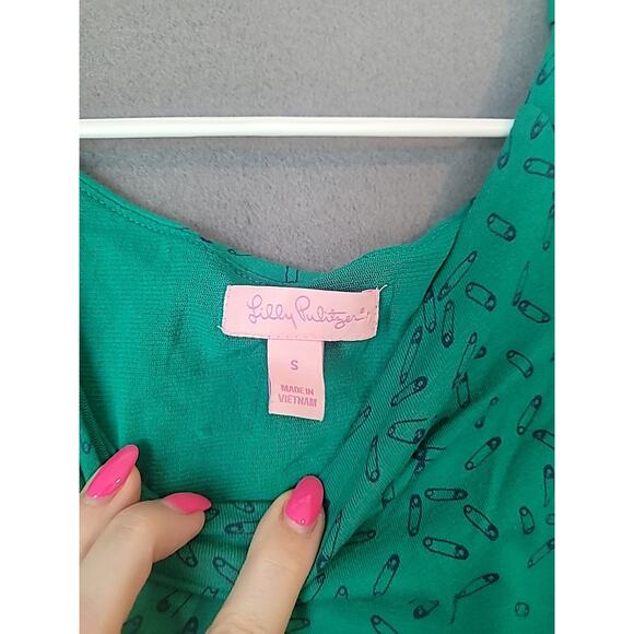 Lilly Pulitzer Laney Pin Up Dress Green Blue Knit Elastic Waist Size S GUC - Picture 5 of 9